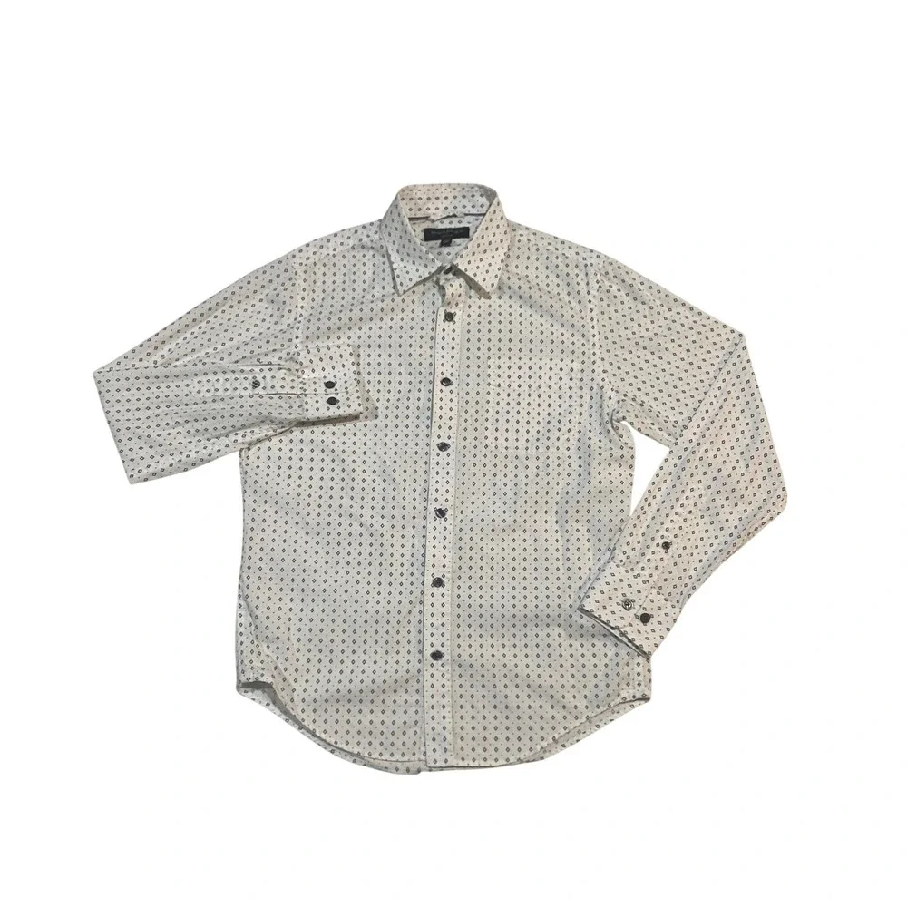 Banana Republic Soft Wash Mens Small White Blue Diamond Print Button Down Shirt
